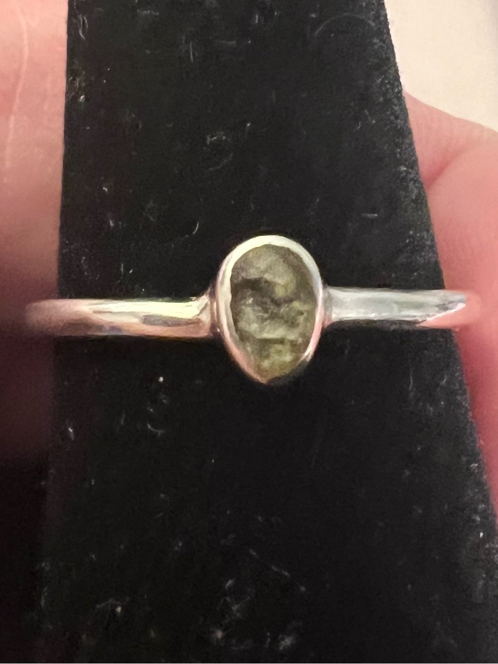 Moldavite Stack Ring Thin Band | 925 Silver Rough Bezel Set Stone Tektite 8 #616 - Picture 3 of 8